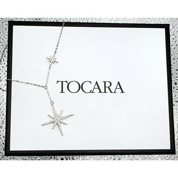 New Tocara Sterling Silver Starburst Pendant Necklace DiAmi Crystal Cluster Star - Picture 2 of 13